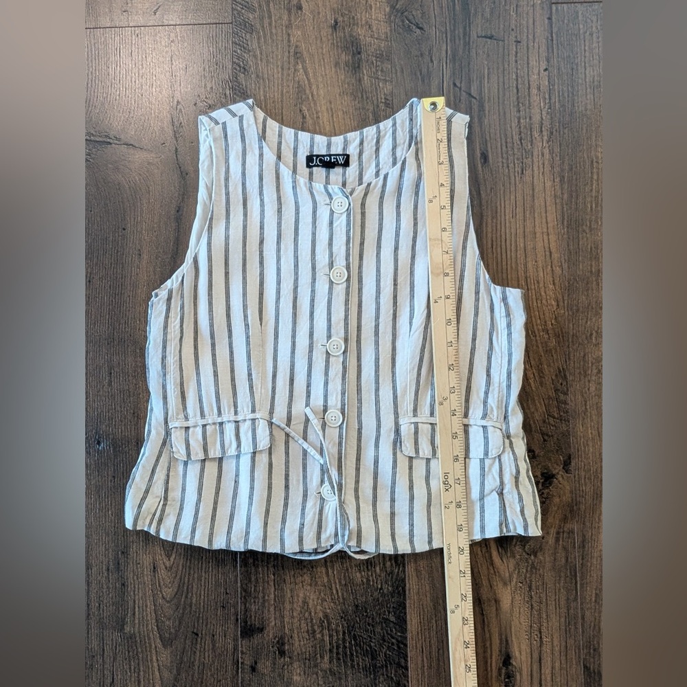 J. Crew Women’s Crewneck Vest Striped Linen Beige Size 6 - Picture 8 of 9